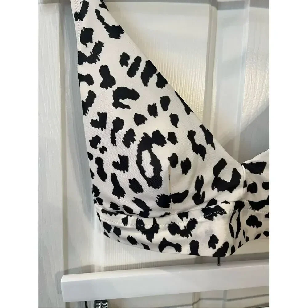 Aerie White & Black Snow Leopard Gold Side Bikini Set sz M NWT